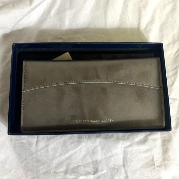 Ralph Lauren Leather Wallet – Sleek Gray with Elegant Gift Box - Picture 1 of 3